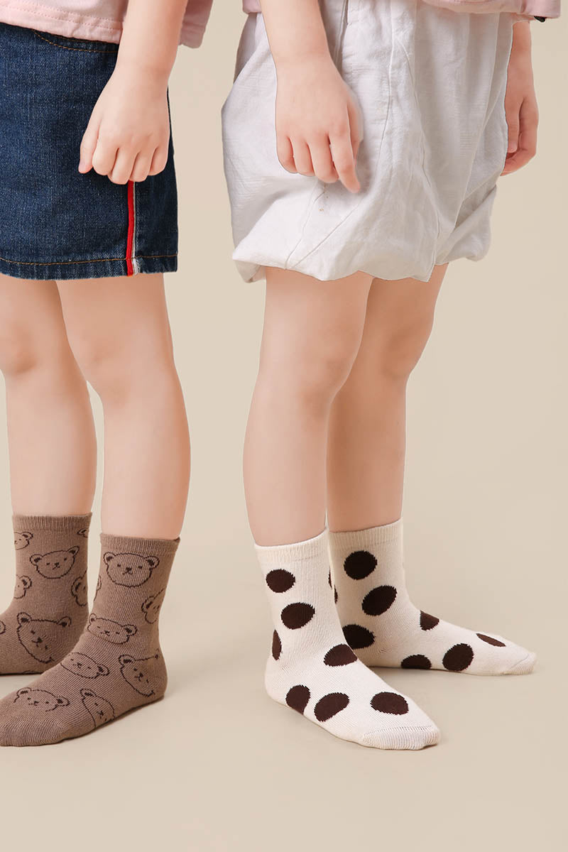 Polka Dot Bear Kids Crew Socks - Comfortable Cotton Blend Cute Animal Pattern Socks for Toddlers and Children